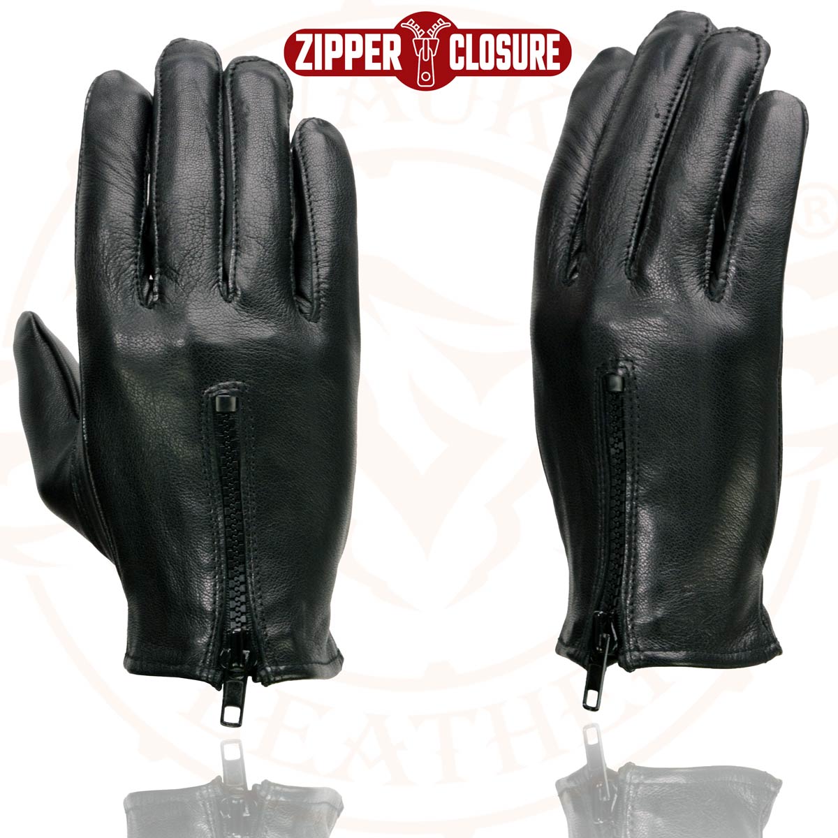 Milwaukee Leather SH722 Women's Black Unlined Leather Lightweight Motorcycle Hand Gloves W/ Wrist Zipper Closure