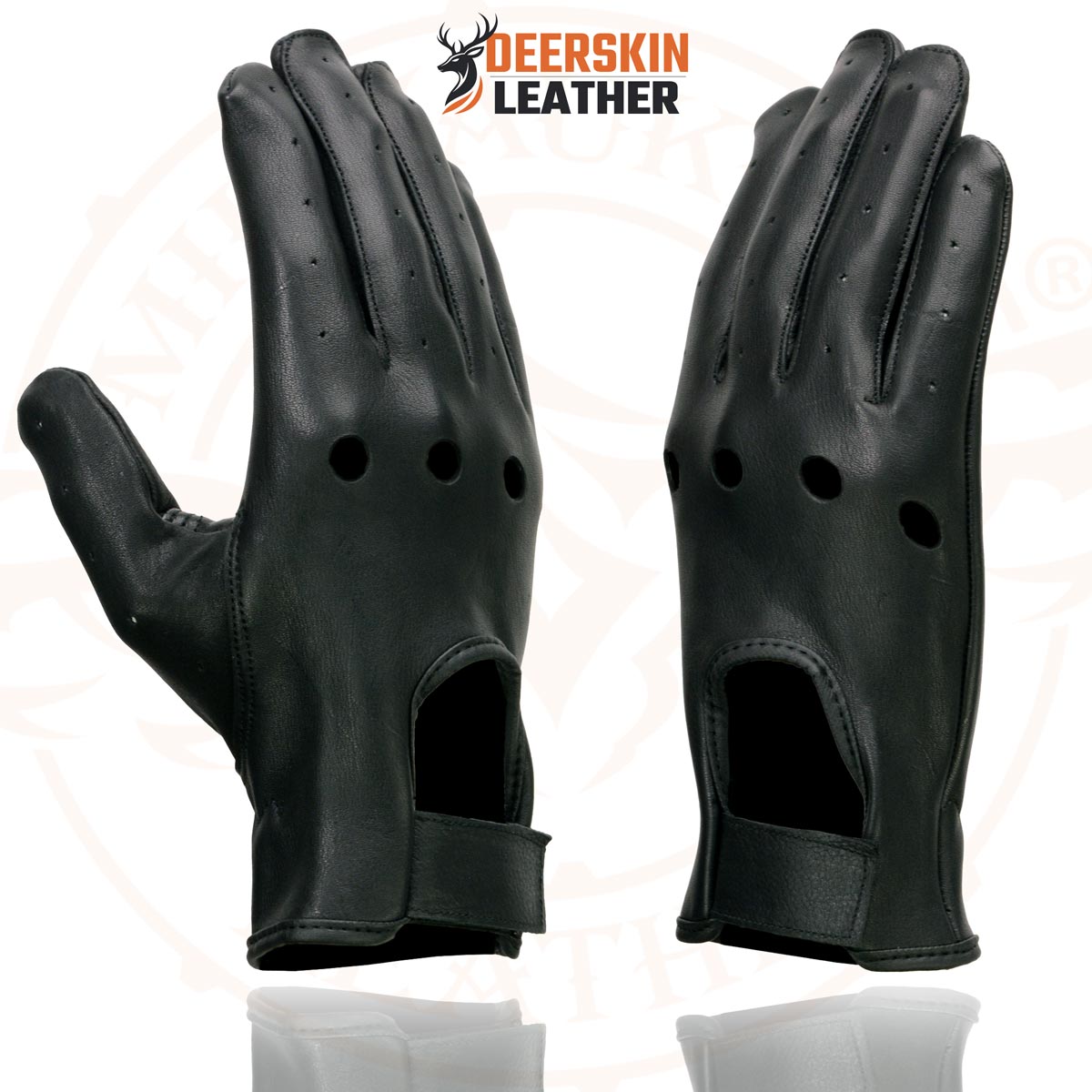 Milwaukee Leather SH868 Men's Black Perforated Deerskin Full Finger Motorcycle Hand Gloves W/ Breathable ‘Open Knuckle’