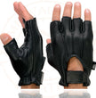 Milwaukee Leather SH878 Men's Fingerless USA Deerskin Black Leather Motorcycle Rider Gloves w/ Gel Padded Palm