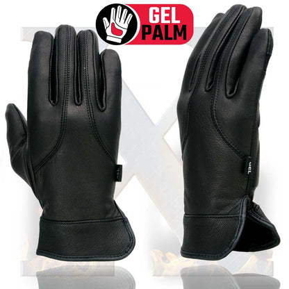 Xelement XG7700 Women's Black Leather Gel Palm Lightweight Motorcycle Hand Gloves W/ Open Wrist Expansion