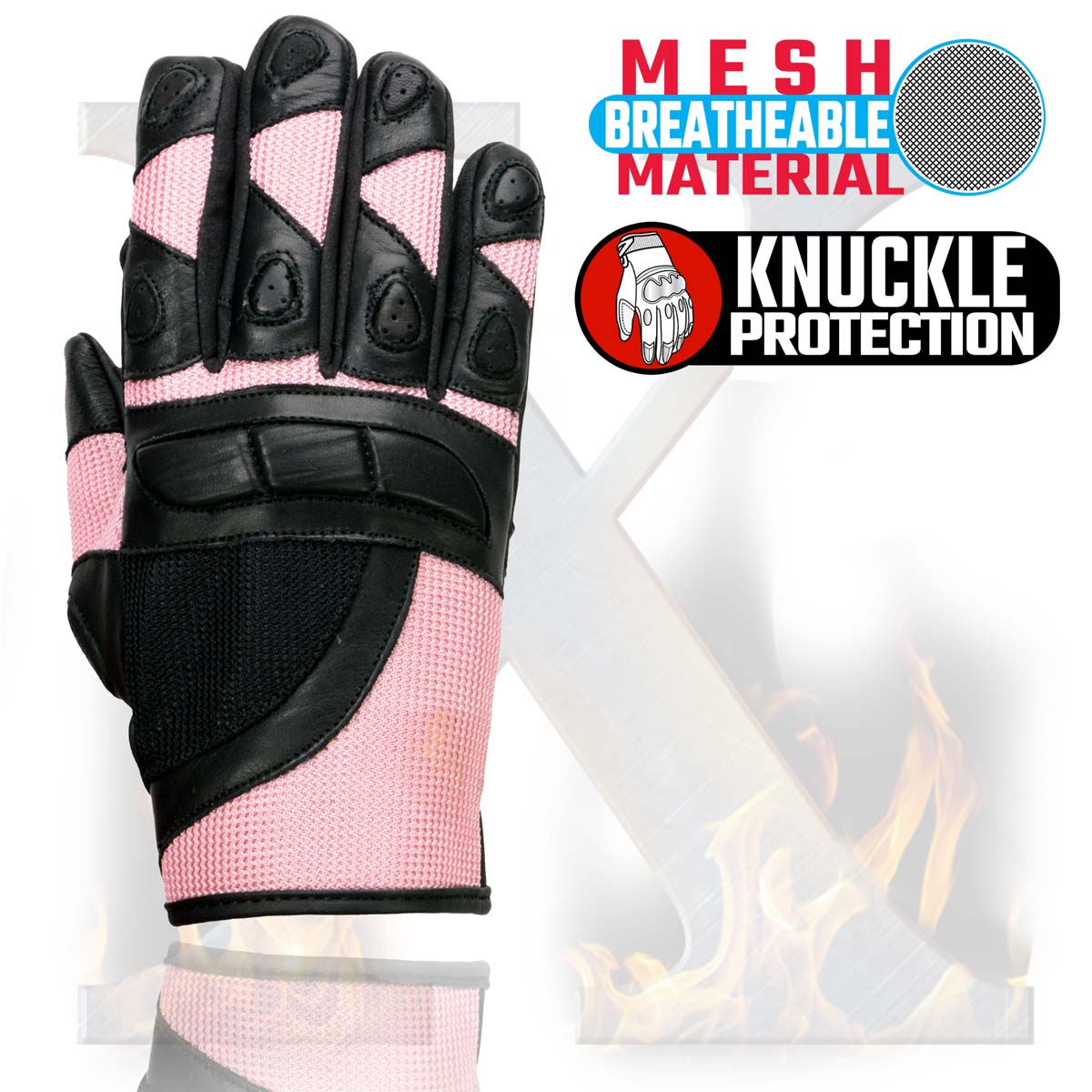 Xelement XG80206 Women's Black and Pink Mesh Cool Rider Motorcycle Gloves