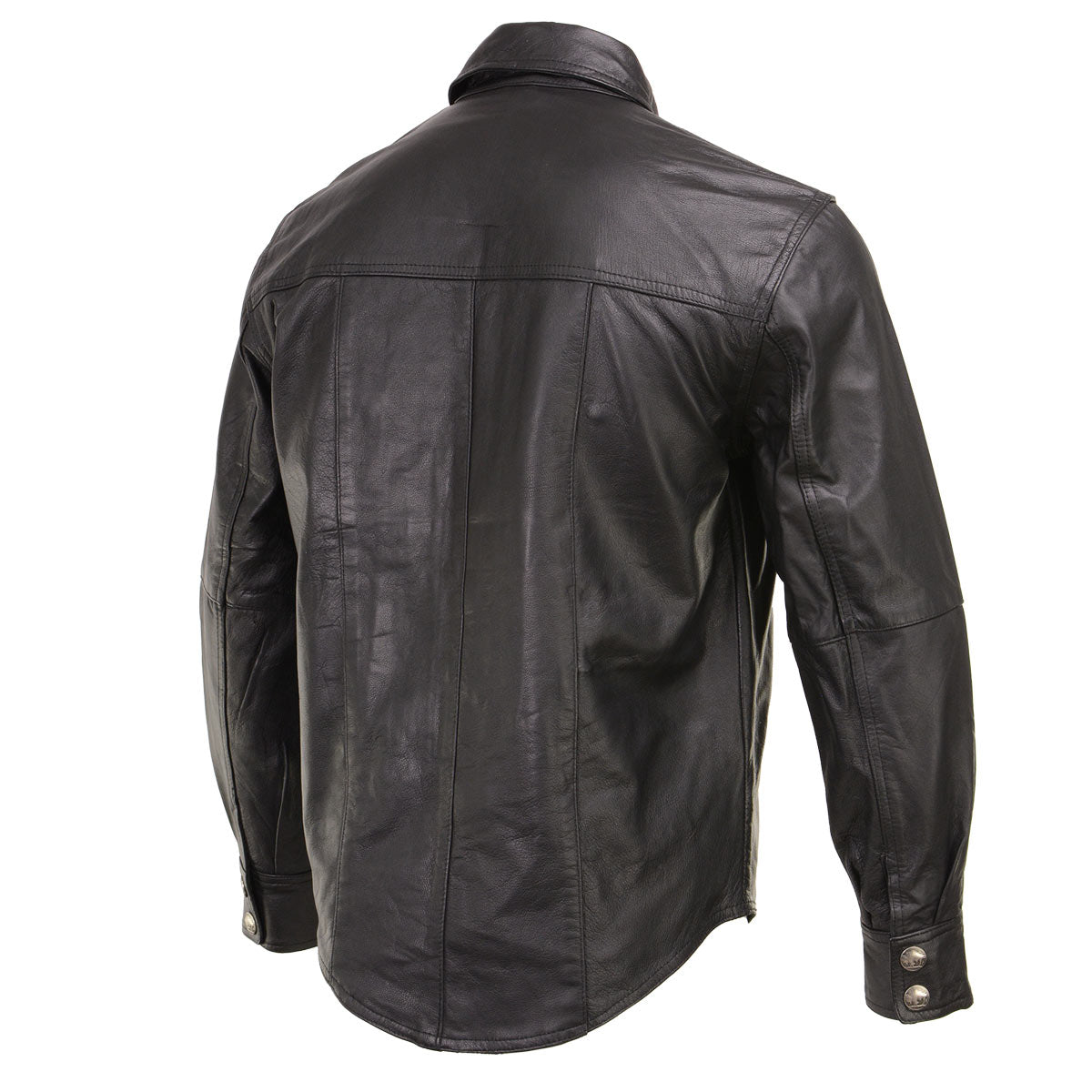 Xelement XS908B Men's 'Nickel' Black Leather Casual Biker Rider Shirt with Vintage Buffalo Buttons