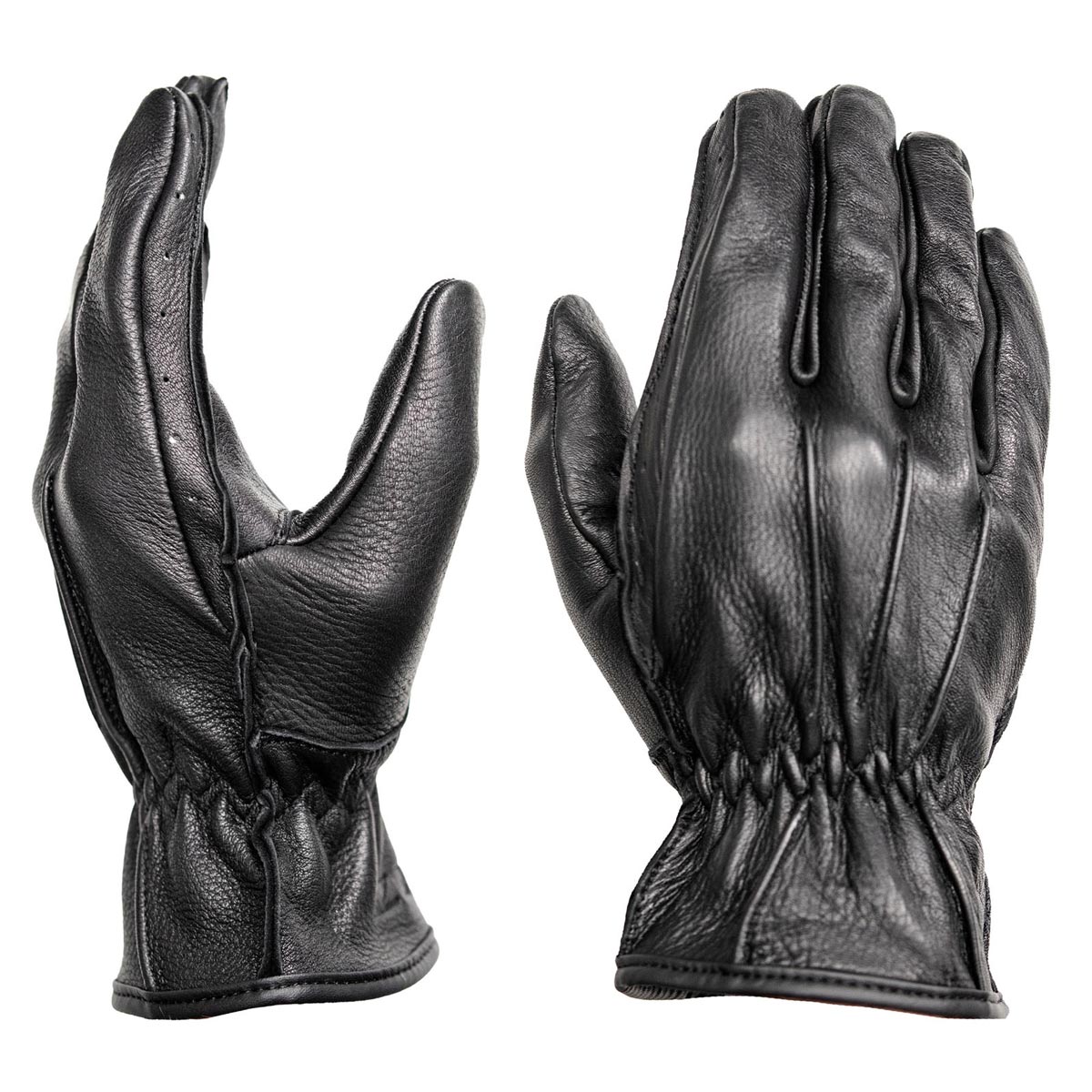 Z1R Men's Black Premium Deerskin Leather Motorcycle Riders Gloves