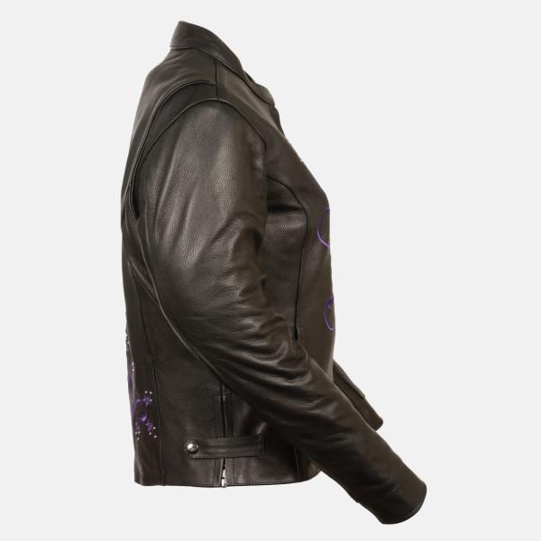 Milwaukee ML2500 Women's Reflective Star Riveted Black and Purple Leather Jacket