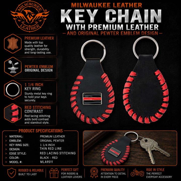 Milwaukee Leather Key Chain with Leather Original Pewter Emblem