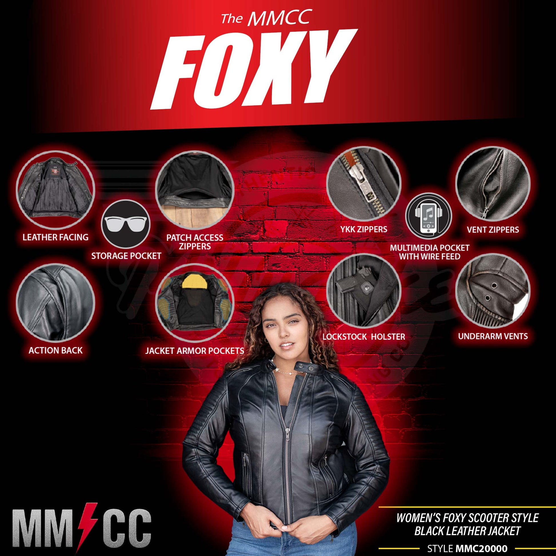 Milwaukee Motorcycle Clothing Co. Women's Foxy Scooter Style Black Premium Leather Jacket w/ Mandarin Collar MMC20000
