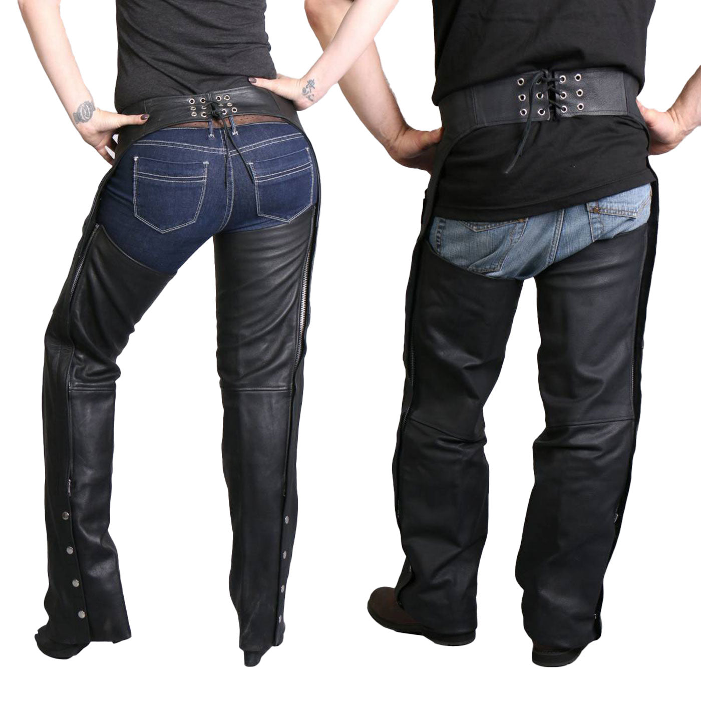 Hot Leathers CHM1001 Black Fully Lined Unisex Premium Leather Motorcycle Biker Rider Chaps