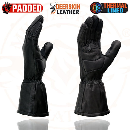 Milwaukee Leather G039 Men's Black Gauntlet Motorcycle Deerskin Long Cuff Thermal Lined Gloves