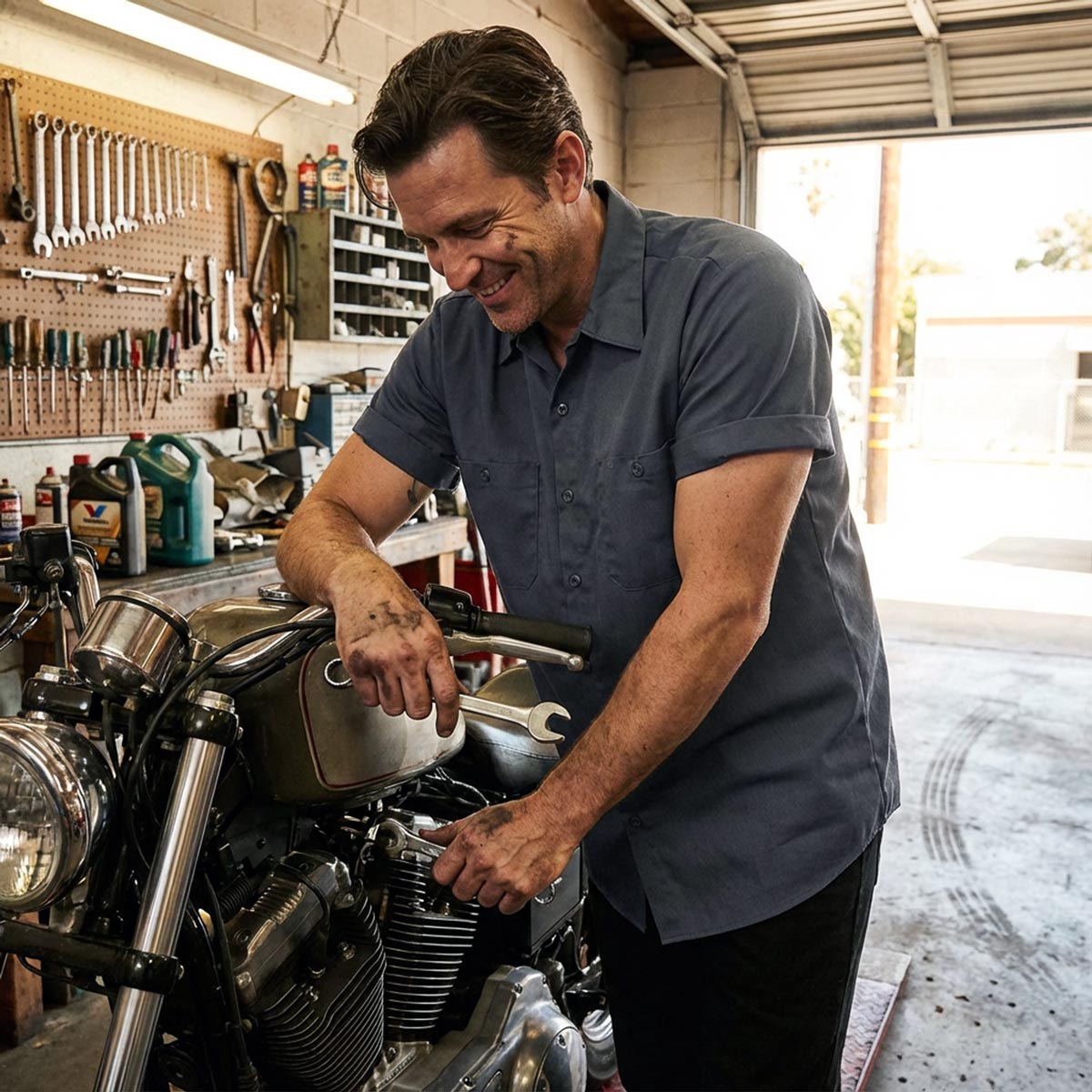 Milwaukee Leather MDM11668 Men’s Grey Button-Up Heavy-Duty Work Shirt - Classic Mechanic Shirt w/ Pockets