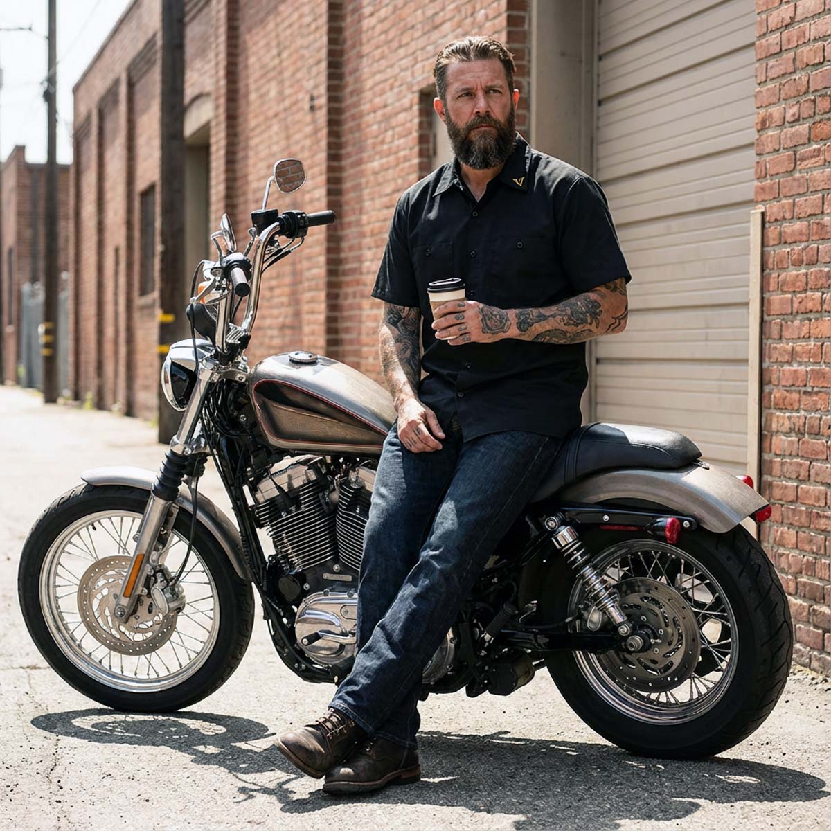 Milwaukee Leather MDM11669 Men’s Black Button-Up Heavy-Duty Work Shirt - Classic Mechanic Shirt w/ Pockets