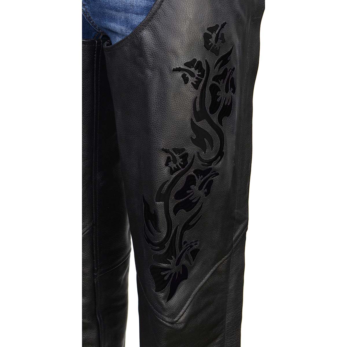 Milwaukee Leather Women's Leather Motorcycle Chaps w/ Embroidery Detail, Adjustable Fit Riding Gear - LKL16701