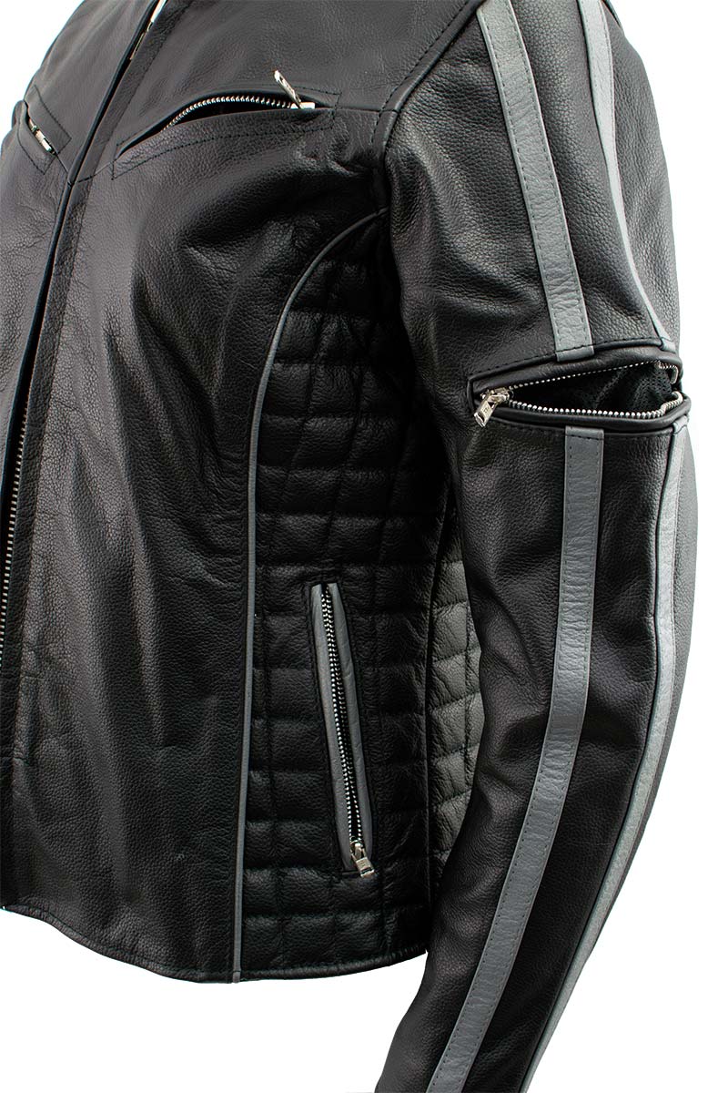 Milwaukee Leather LKL27000 Women’s Vented Premium Black Leather Jacket with Silver Trim