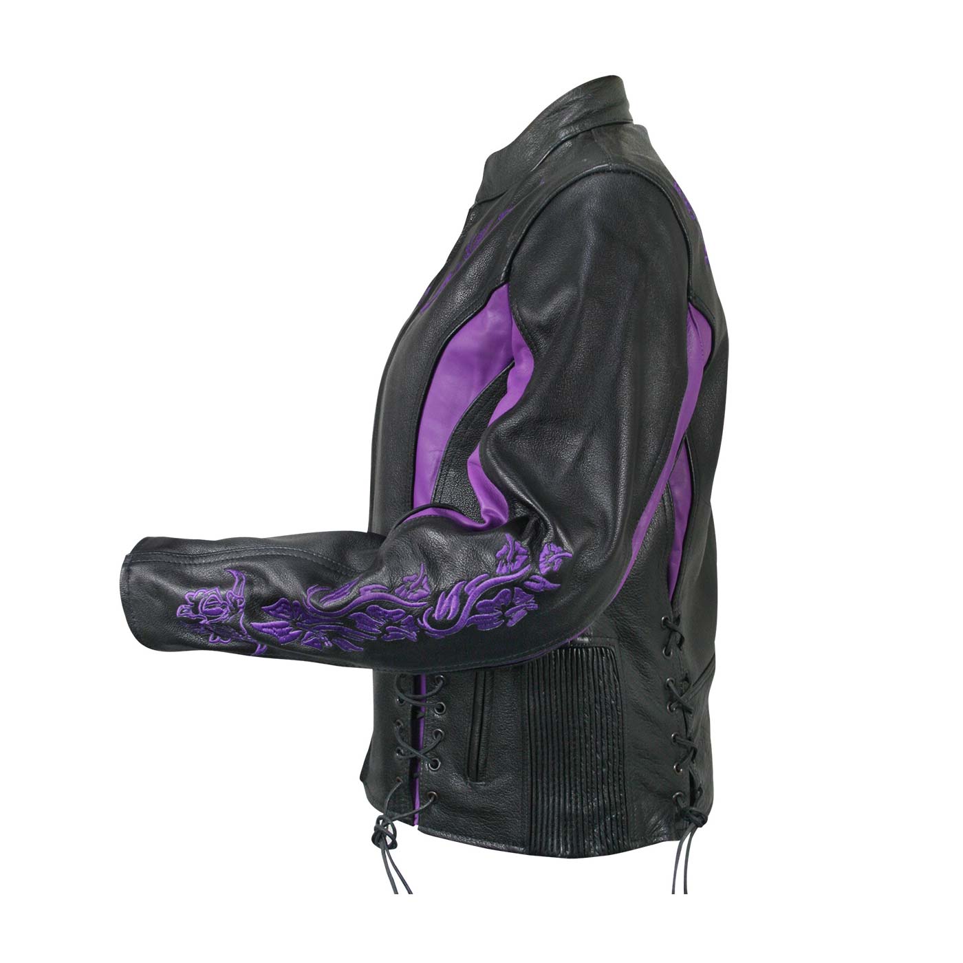 Milwaukee Leather LKL27002 Women's Premium Black and Purple Leather Embroidered Jacket with CE Armor Protection