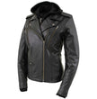 Milwaukee Leather LKL2739 Women's Black Premium Leather Vented Motorcycle Biker Jacket w/ Hoodie