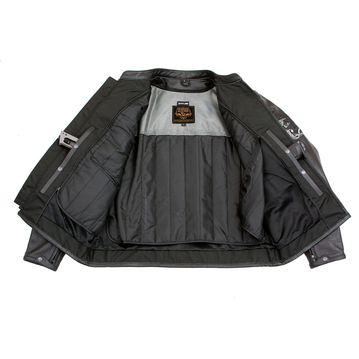 Milwaukee Leather LKM17008 Men's Premium Black Reflective Skulls Cruiser Style Motorcycle Jacket w/ CE Armor