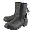 Milwaukee Leather MBL9317 Women's Black Leather Harness Zip-Up Motorcycle Rider Boots w/ Purple Back Laces