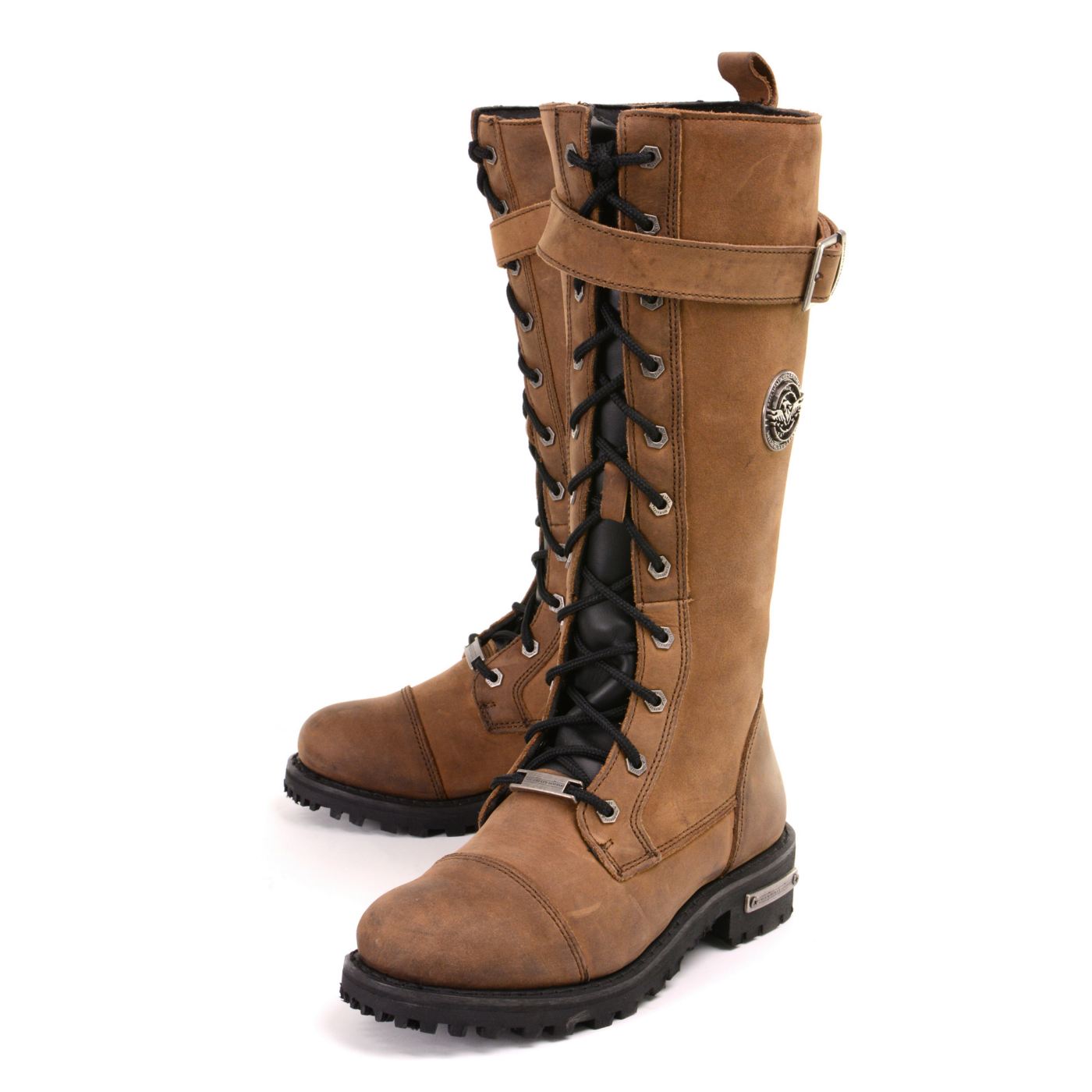 Milwaukee Leather Women's Brown Leather 14” Tall Motorcycle Lace-Up High-Rise Boots MBL9358