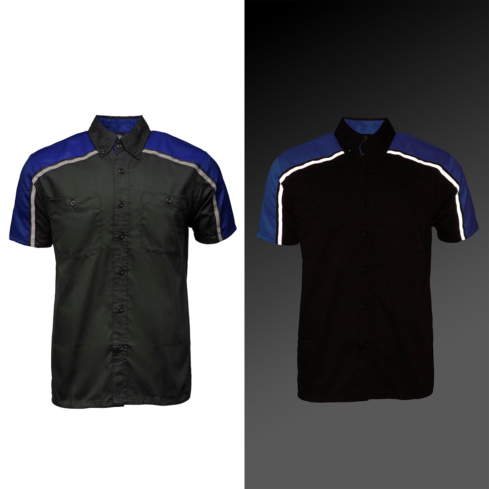 Milwaukee Motorcycle Clothing Co. Men’s Blk/Blu Mechanic Work Shirt – w / Reflective Strip, Rider‑Built MDM11602