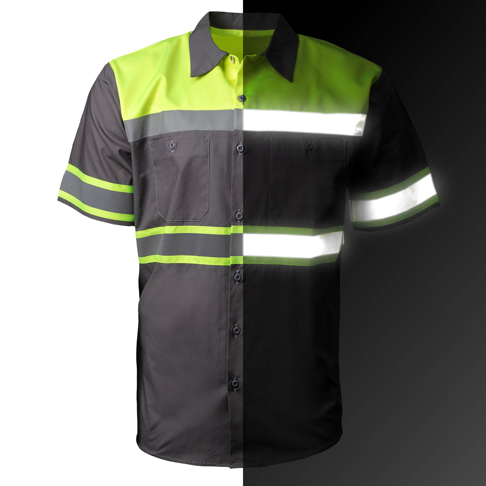 Milwaukee Motorcycle Clothing Co. Men’s Neon/Grey Mechanic Work Shirt – w / Reflective Strip, Rider‑Built MDM11615