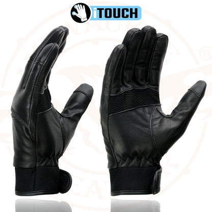 Milwaukee Leather MG7525 Men's Black Leather i-Touch Screen Compatible Gel Palm Motorcycle Hand Gloves W/ Flex Knuckle