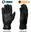 Milwaukee Leather MG7526 Men's Black Leather i-Touch Screen Compatible Gel Palm Racer Motorcycle Gloves w/ Finger Protection