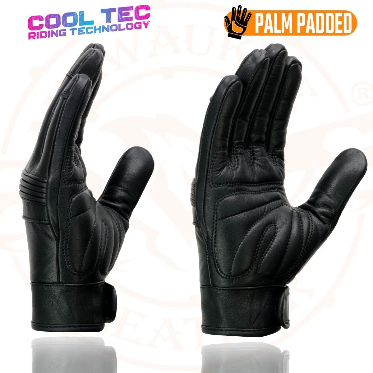 Milwaukee Leather MG7536 Men's Black ‘Cool-Tec’ Leather Gel Palm Motorcycle Hand Gloves W/ Flex Knuckles