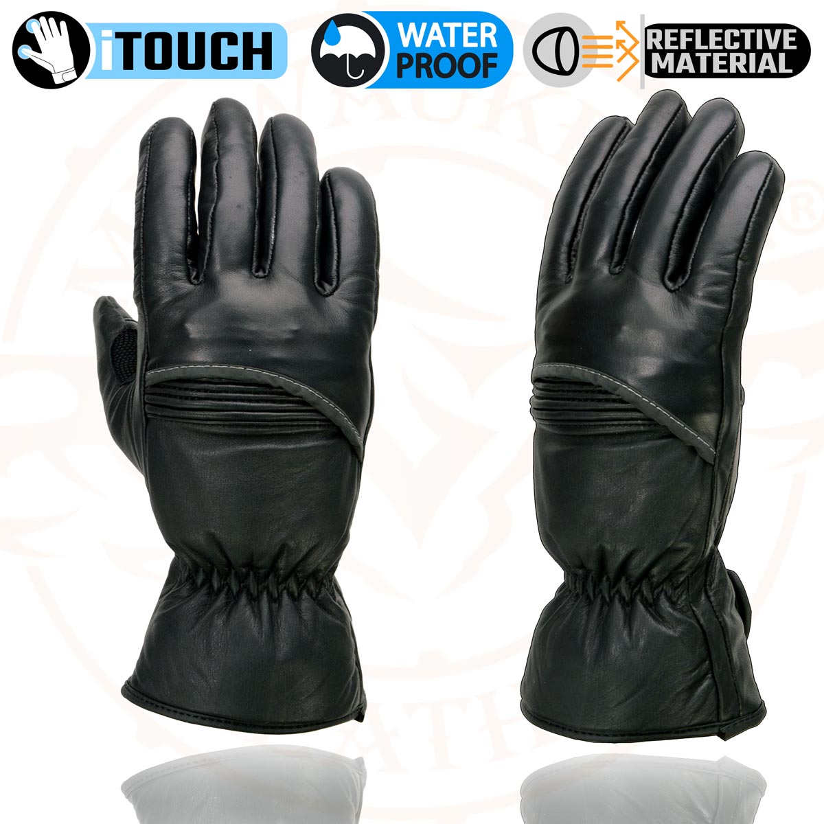 Milwaukee Leather MG7551 Men's Black Cowhide Leather Gauntlet Motorcycle Hand Gloves W/ i-Touch Screen and Waterproof