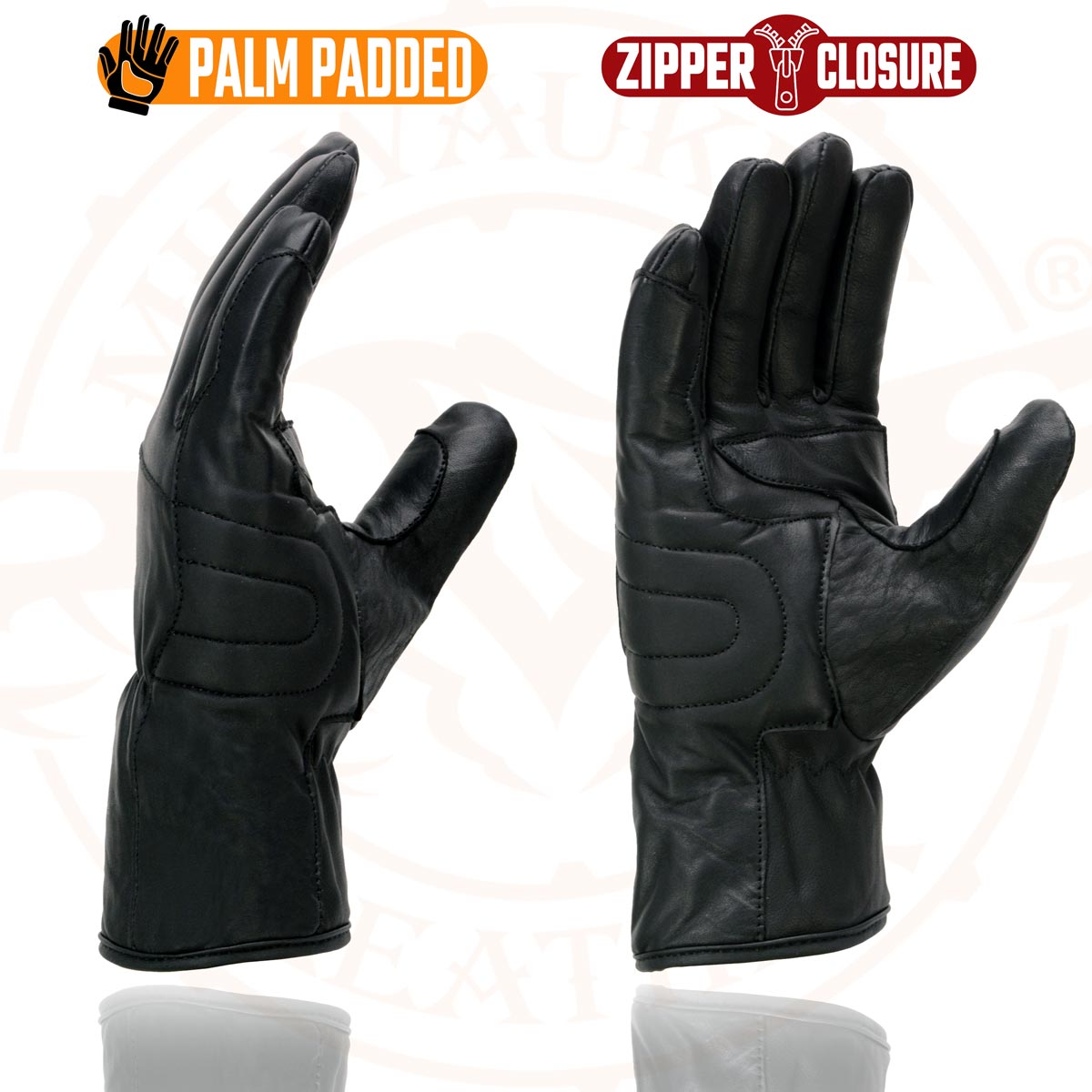 Milwaukee Leather MG7575 Men's Black Premium Leather Long Wrist Gloves with Zipper Top