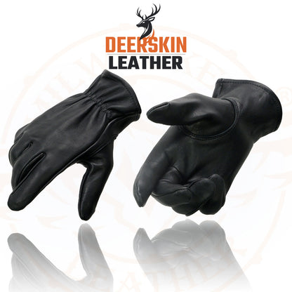 Milwaukee Leather MG7595 Men's Black Deerskin Unlined Motorcycle Hand Gloves W/ Sinch Wrist Closure