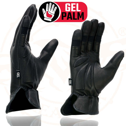 Milwaukee Leather MG7700 Women's Black Leather Gel Palm Lightweight Motorcycle Hand Gloves W/ Open Wrist Expansion