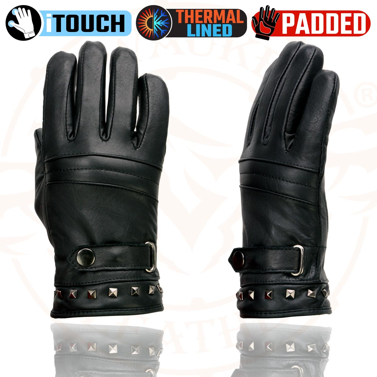 Milwaukee Leather MG7755 Women's Black Leather ’I - Touchscreen Compatible’ Thermal Lined Motorcycle Gloves W/ Gel Palm