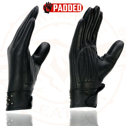 Milwaukee Leather MG7760 Women's Black Leather Gel Palm Lightweight Motorcycle Hand Gloves W/ Stylish ‘Wrist Detailing’