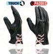 Milwaukee Leather MG7772 Women's Black/ Fuchsia ’I - Touchscreen Compatible’ Laced Wrist Motorcycle Hand Gloves W/ Gel Palm
