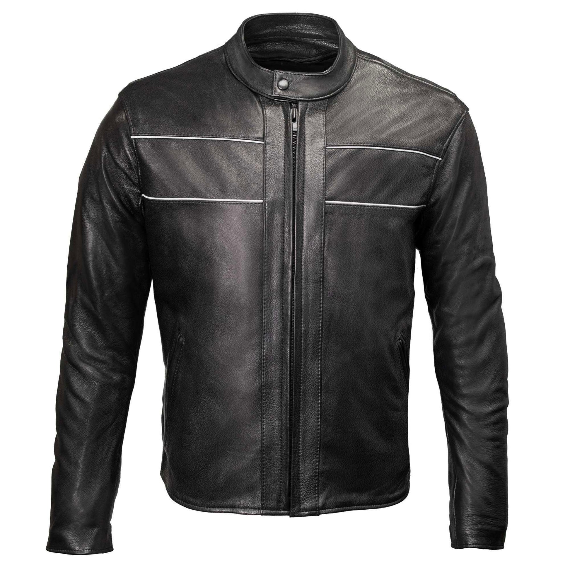 Milwaukee Leather USA MADE MLJKM5003 Men's Black Echo Premium Leather Motorcycle Jacket with Reflective Piping