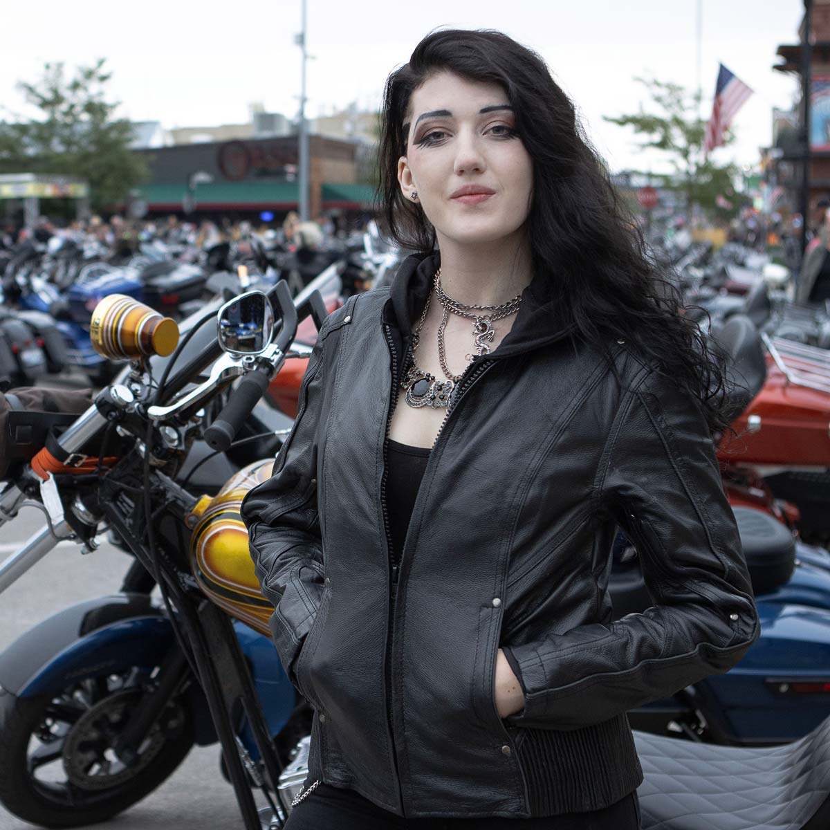 Milwaukee Leather MLL2555 Women's Black 3/4 Hooded Leather Jacket