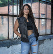 Milwaukee Leather MLL4512 Women’s Lashes Black Leather Club Style Motorcycle Rider Vest w/ Concealed Closure