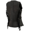 Milwaukee Leather MLL4565 Women's Black Fringed Leather Rivet Detail Side Buckle and Zipper Motorcycle Rider Vest