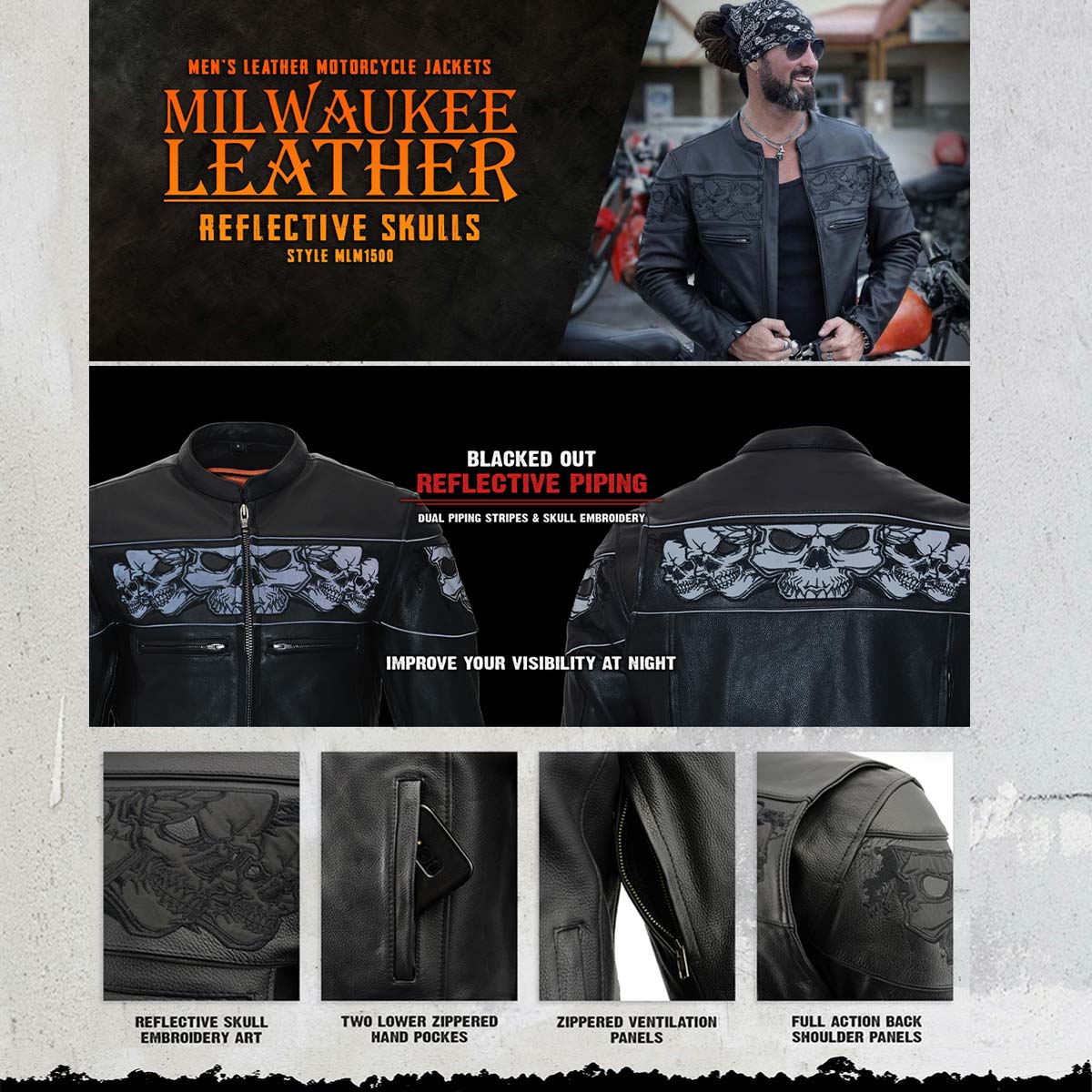 Milwaukee Leather MLM1500 Men's Crossover Black Leather Scooter