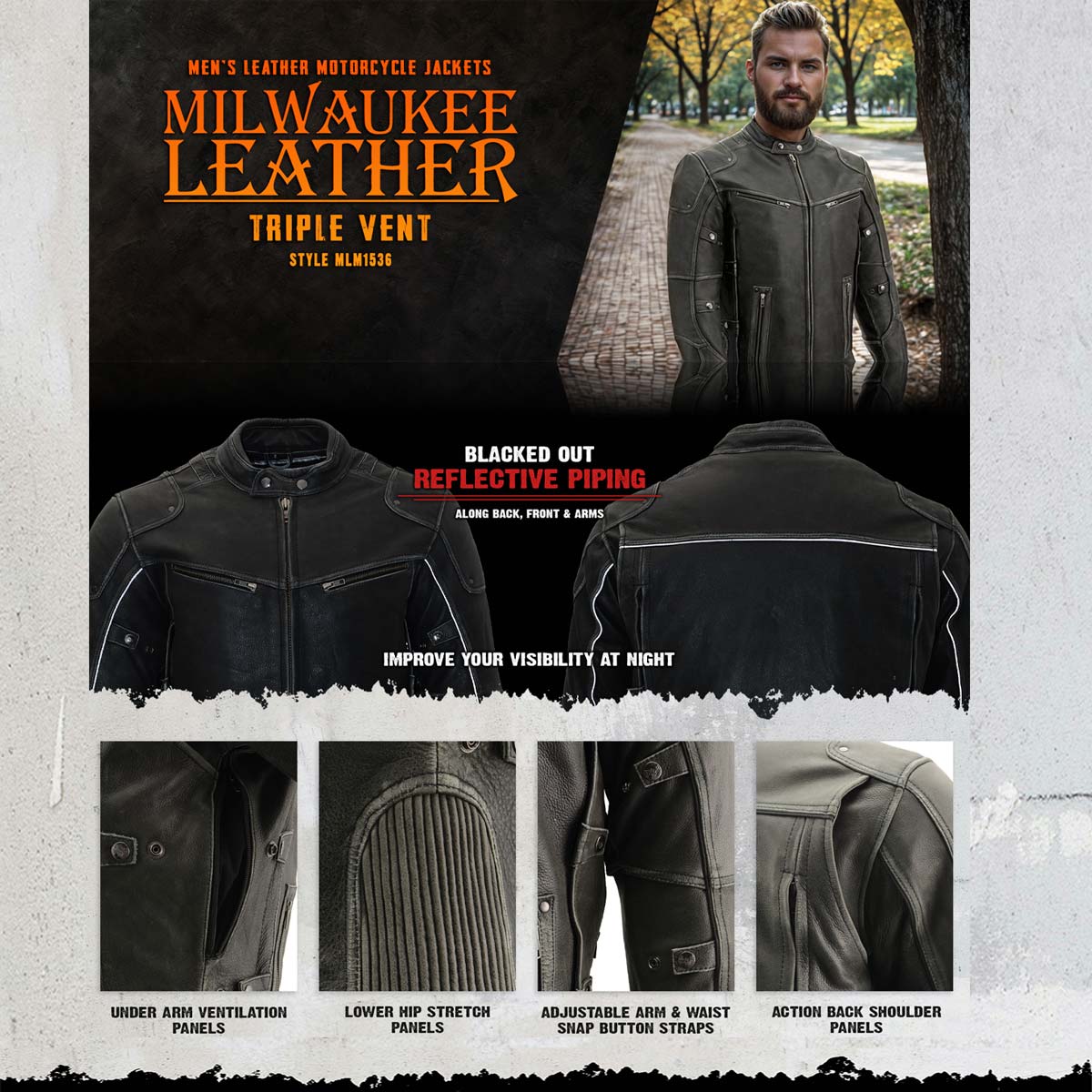 Milwaukee Leather MLM1536 Mens Vintage Distressed Grey Leather