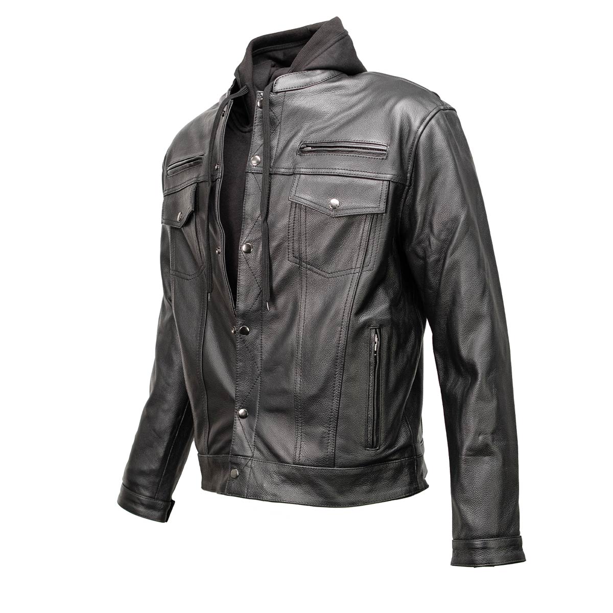Milwaukee Leather MLM1614 Men’s Black Premium Leather Shirt Style Jacket w/ Removable Hoodie