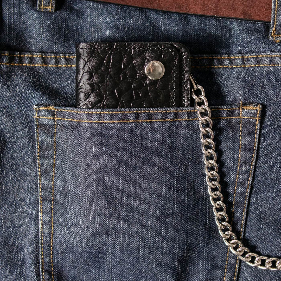 Milwaukee Leather Black Crocodile-Stamped Leather Biker Wallet, MLW7847