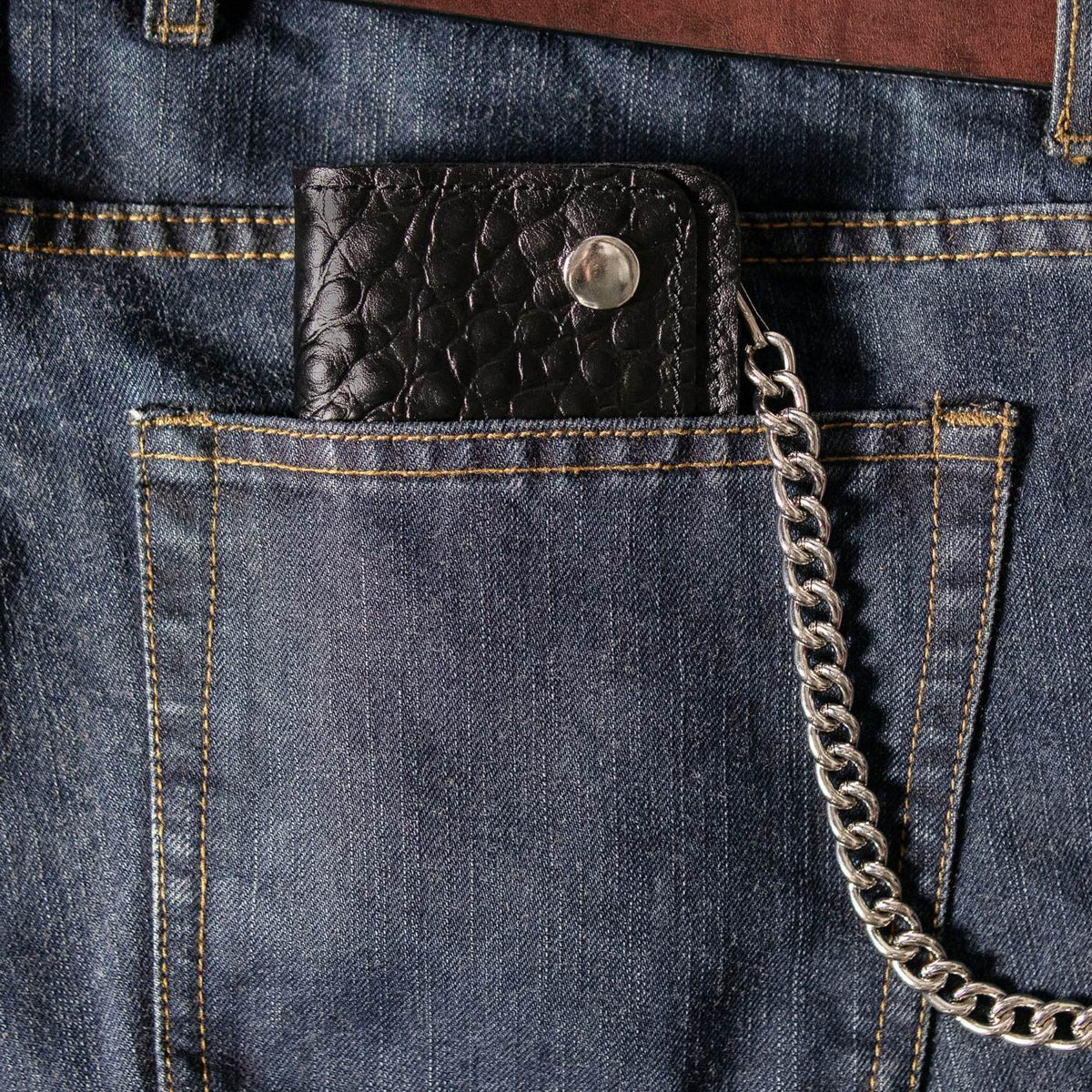 Milwaukee Leather Black Crocodile-Stamped Leather Biker Wallet, MLW7847