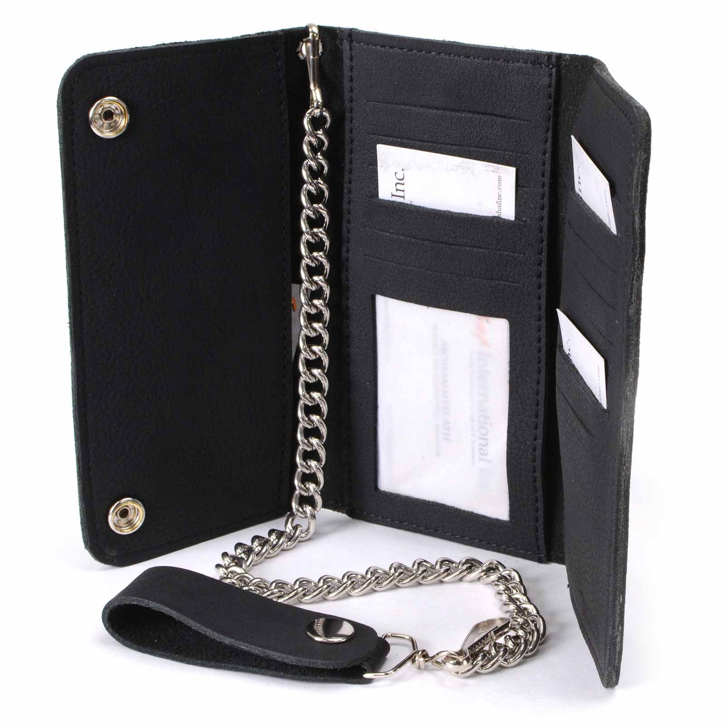 Milwaukee Leather MLW7865 Men's 7" Black Soft Premium Naked Cowhide Leather Tri Fold Wallet w/ Anti-Theft Stainless Steel Chain