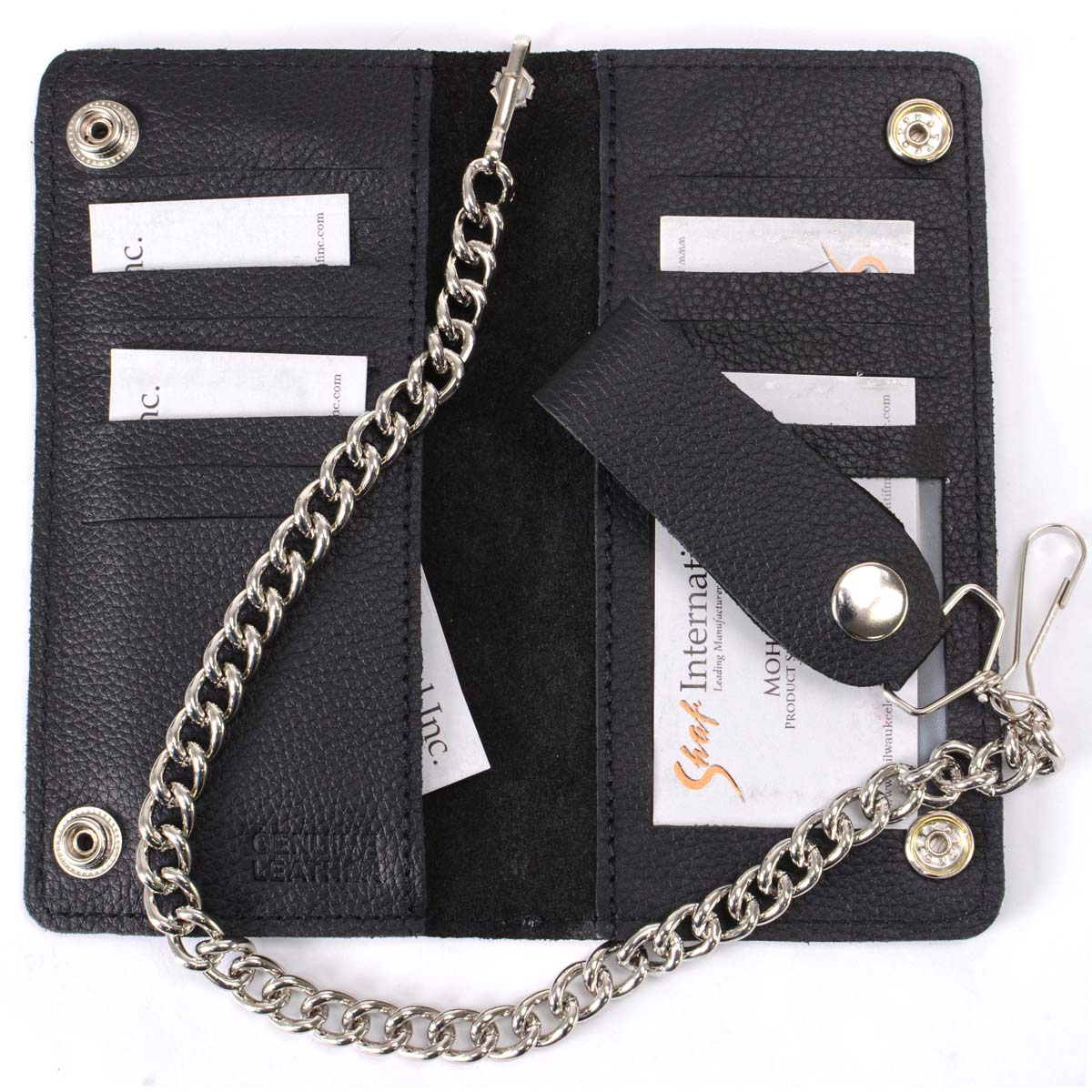 Milwaukee Leather MLW7870 Men's 7" Black Premium Leather Bi-Fold Wallet w/ Anti-Theft Stainless Steel Chain