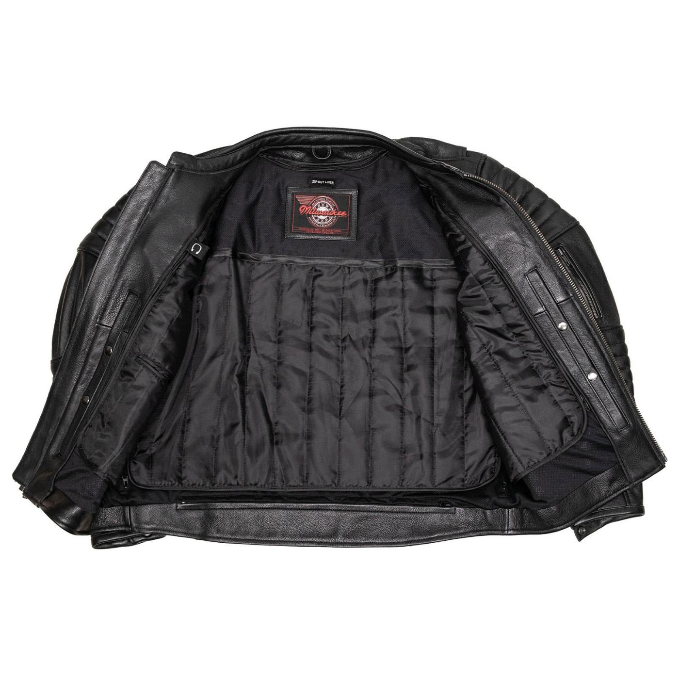 Milwaukee Motorcycle Clothing Co. Men's Contender Scooter Style Black Premium Leather Jacket MMC10001