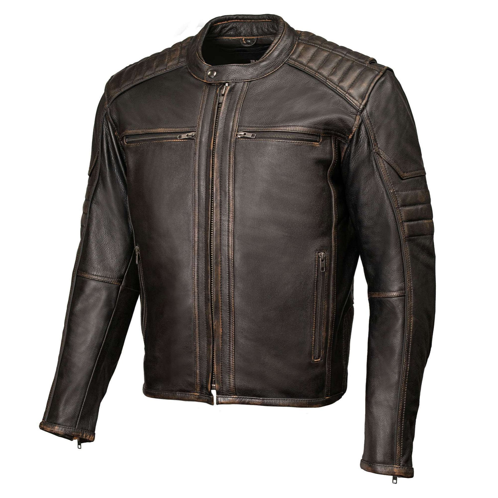 Milwaukee Motorcycle Clothing Co. Men's Anarchy Scooter Style Vintage Brown Premium Leather Riding Jacket MMC10004