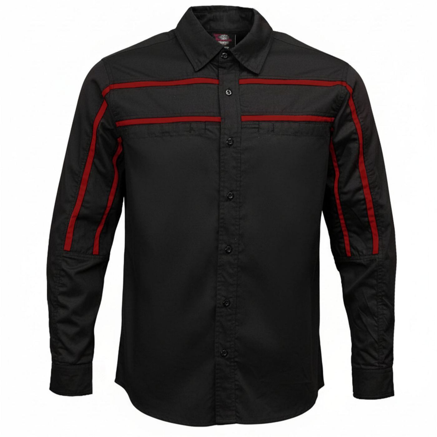 MMCC Men's Octane Long Sleeve Mechanic Shirt - Black with Red Stripe - 50-50 Cotton Poly - MMCC16002