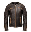 Milwaukee Motorcycle Clothing Co. Women’s Rebel Scooter Style Vinage Brown Leather Jacket w/ Mandarin Collar MMC20003