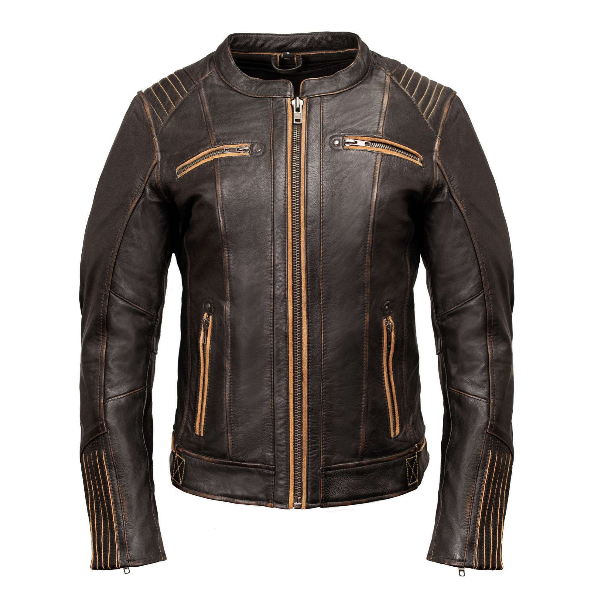 Milwaukee Motorcycle Clothing Co. Women’s Rebel Scooter Style Vinage Brown Leather Jacket w/ Mandarin Collar MMC20003