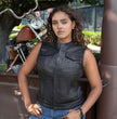 Milwaukee Motorcycle Clothing Co. Women's Girls-Club Black Leather Scooter Style Vest w/ Mandarin Collar MMC40005